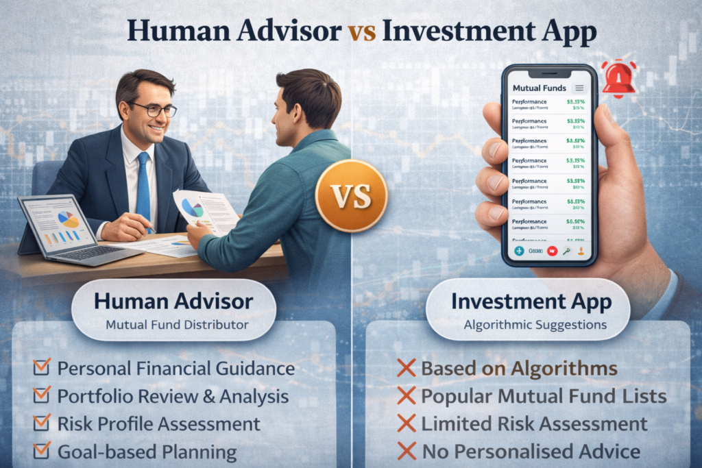 comparison between human mutual fund advisor and investment app for portfolio guidance