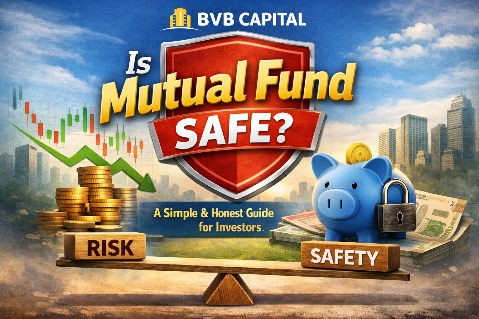 Is mutual fund safe concept with risk vs safety balance illustration