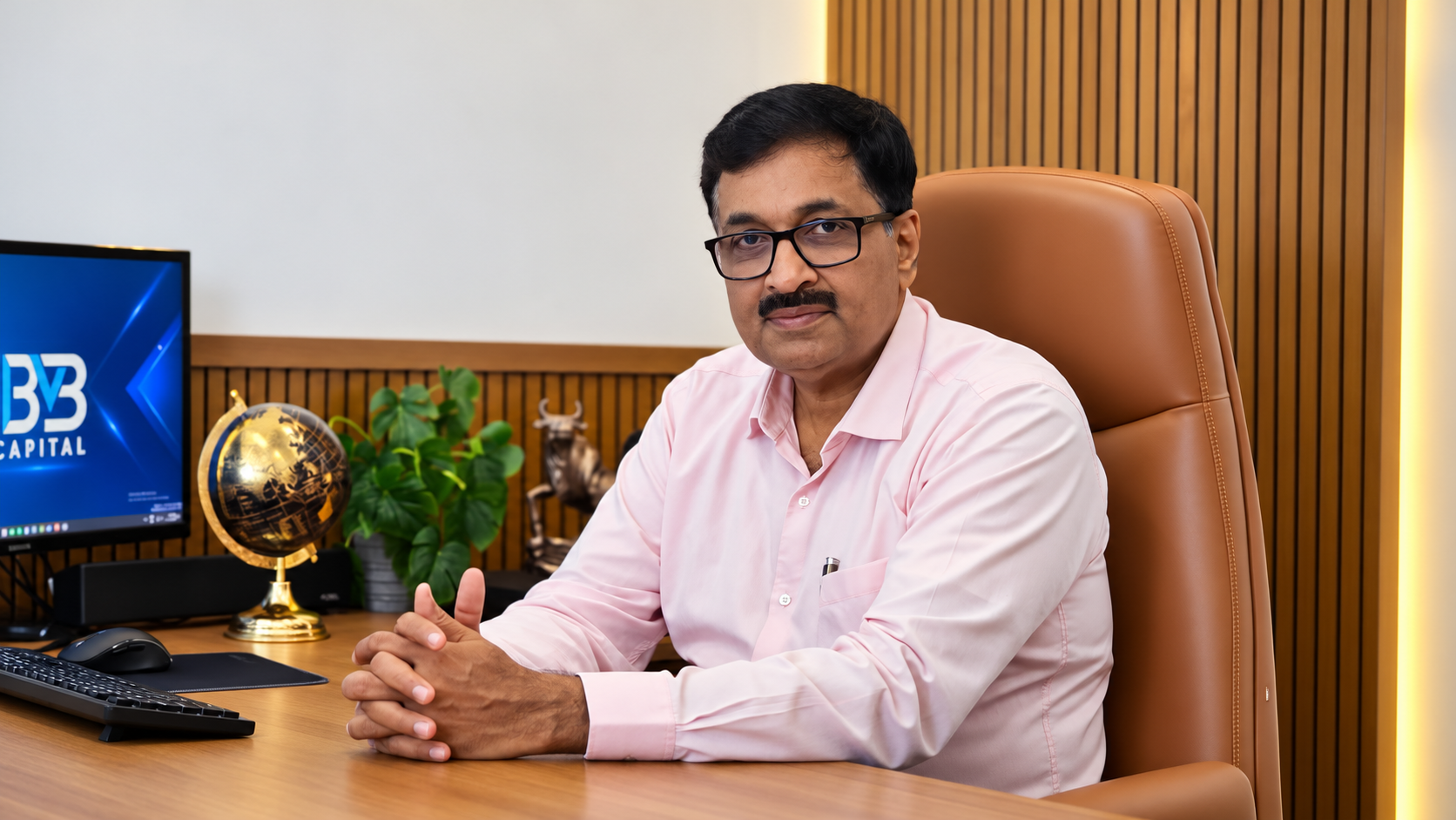 Baiju V.B. at his desk inside the BVB Capital Private Limited office