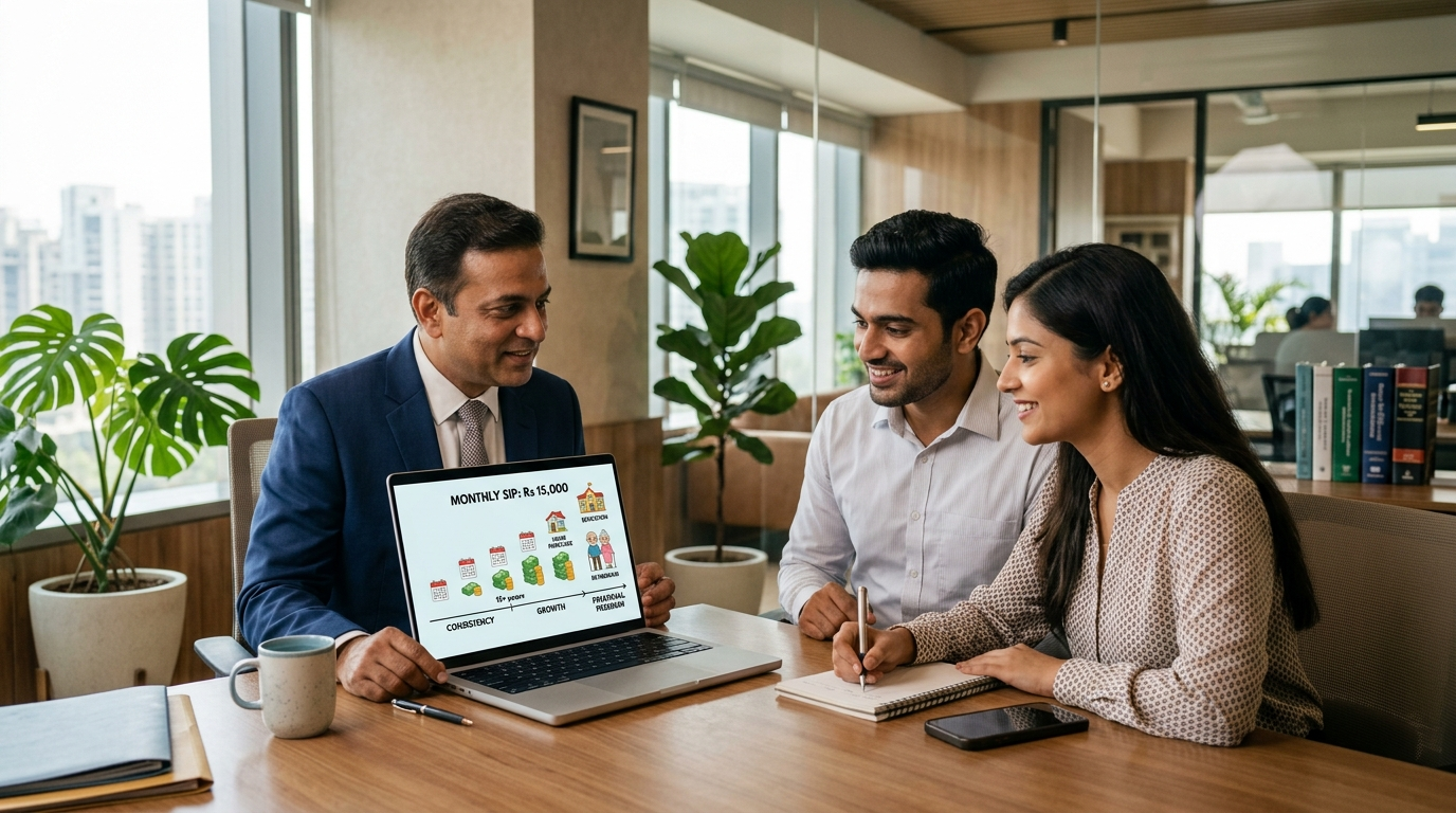 Monthly SIP investment plan showing regular contributions building toward long-term financial goals